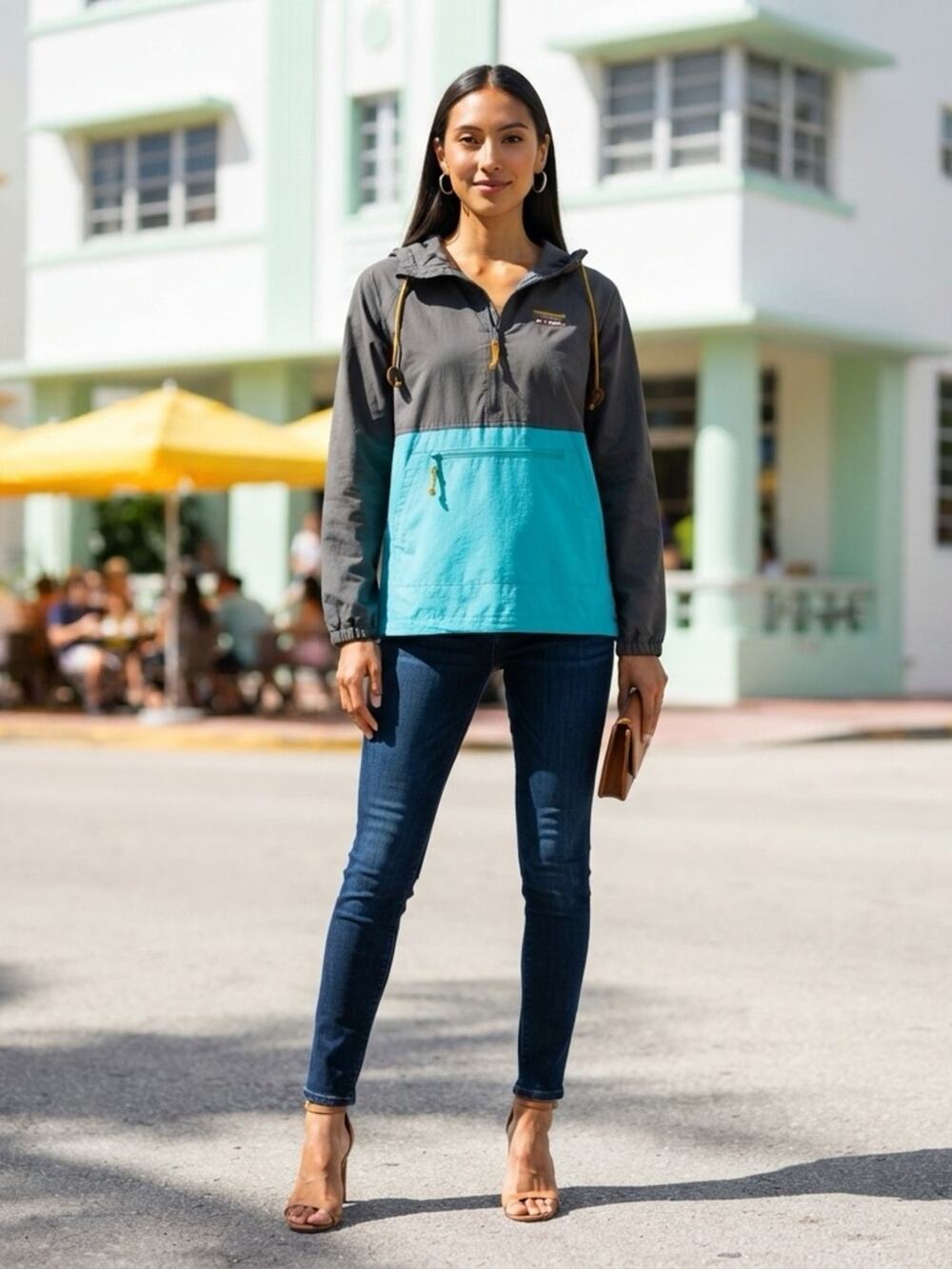 L L Bean 1/2 Zip Lightweight Two-Tone Anorak Hooded Jacket ColorBlock Women's S